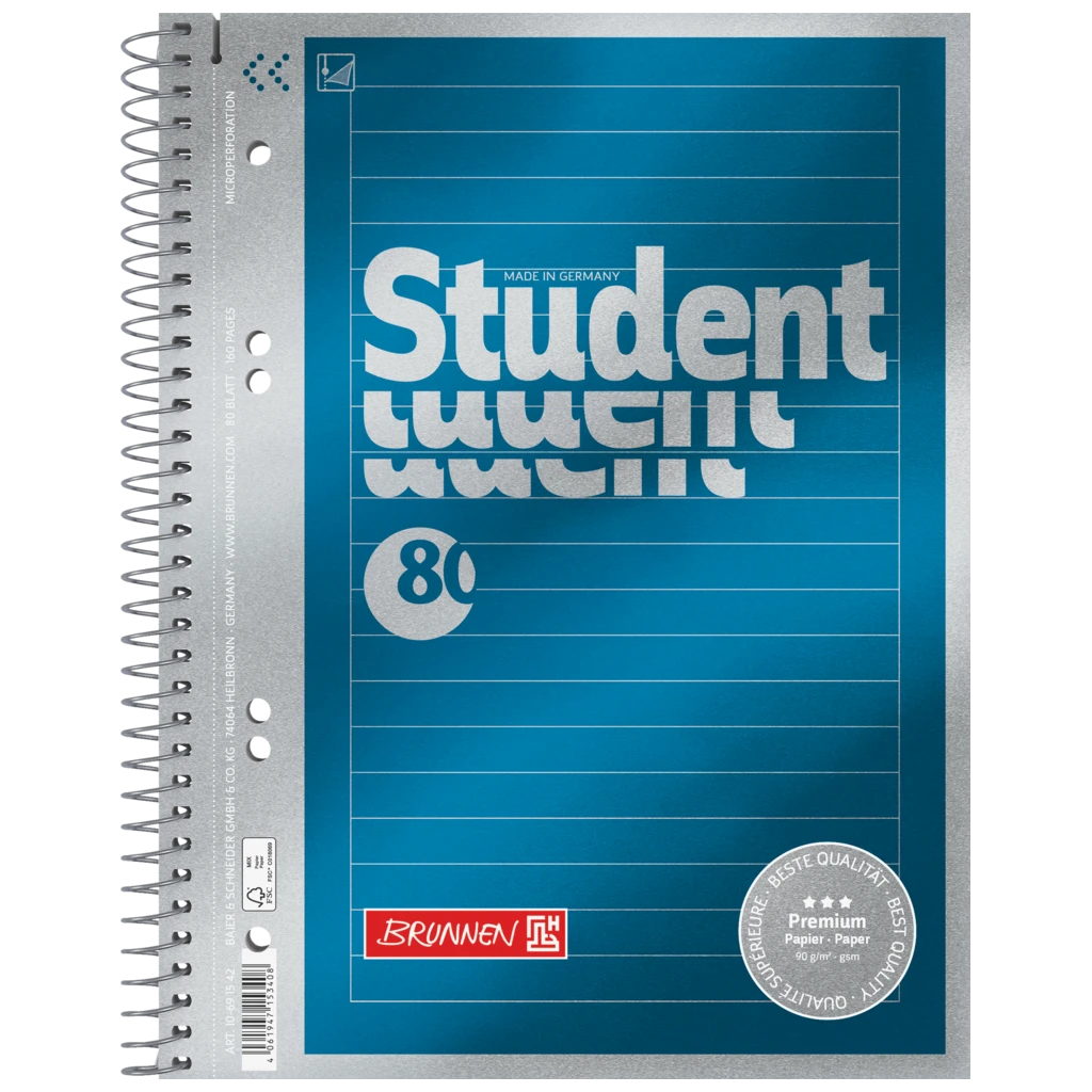 Anteckningsbok för college Premium Student | A5, linjerat, 80 blad / 160 sidor, blå
