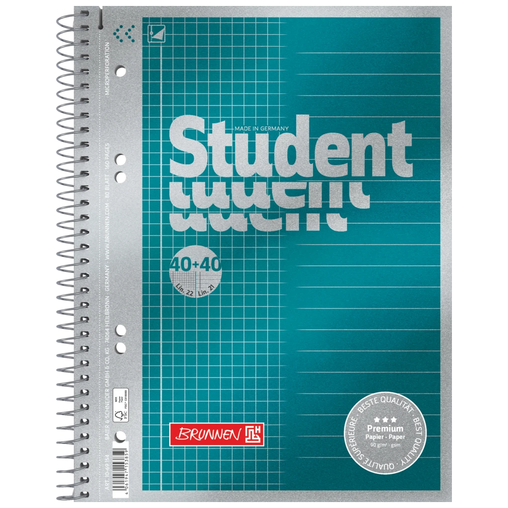 Wirebound Refill Pad Premium Student “DUO” | A5, squared/ruled, 80 sheet(s) / 160 pages, petrol