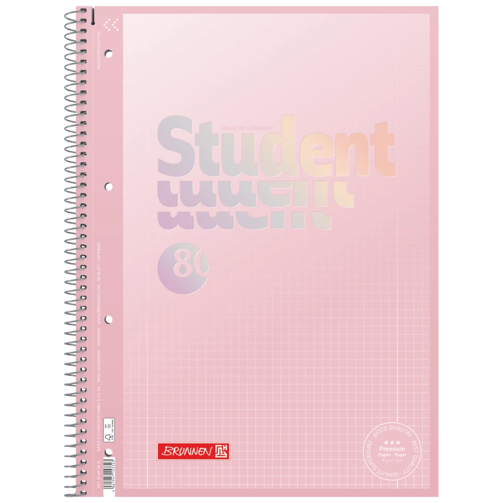 Anteckningsbok Premium Student “Pastell” | A4, linjal 28, 80 blad / 160 sidor, pastellrosa