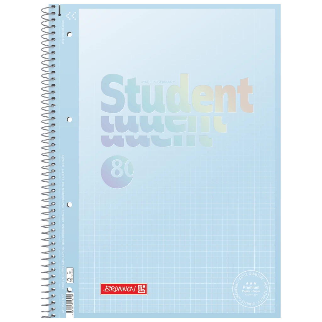 Anteckningsbok Premium Student “Pastell” | A4, linjal 28, 80 blad / 160 sidor, pastellblå