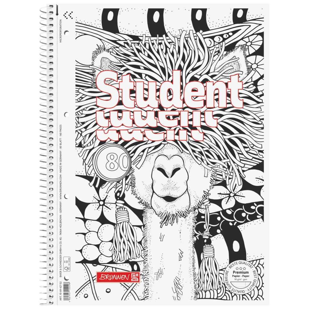 Anteckningsbok Premium Student “Lama” ZENart | A4, linjal 27, 80 blad / 160 sidor, vit