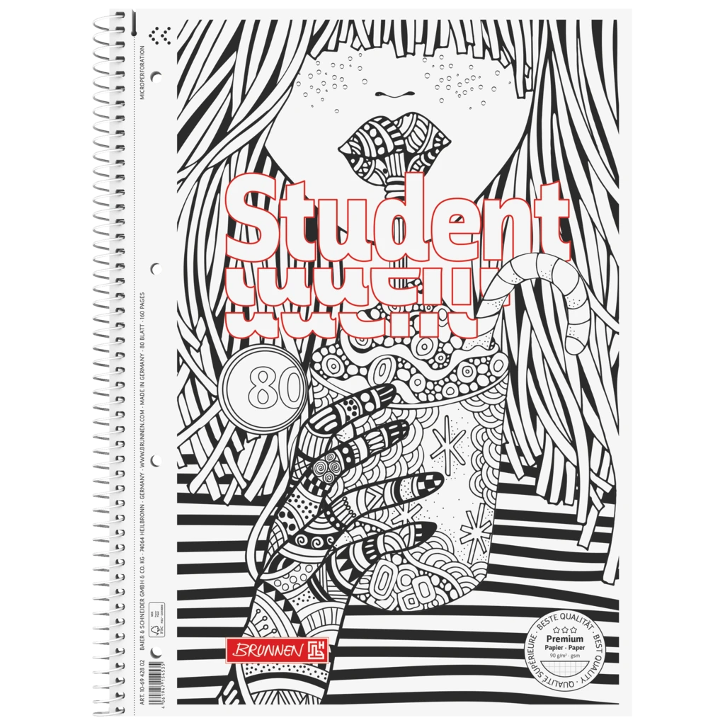 Anteckningsbok Premium Student “Cocktail” ZENart | A4, linjal 28, 80 blad / 160 sidor, vit