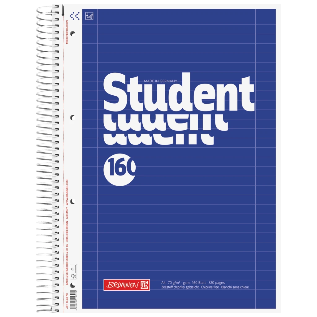 Anteckningsbok Student | A4, linjal 27, 160 blad / 320 sidor, blå