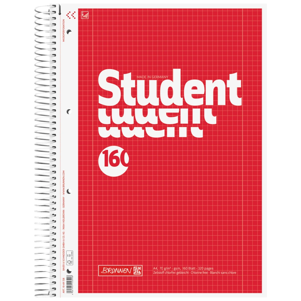 Anteckningsbok Student | A4, linjal 28, 160 blad / 320 sidor, röd