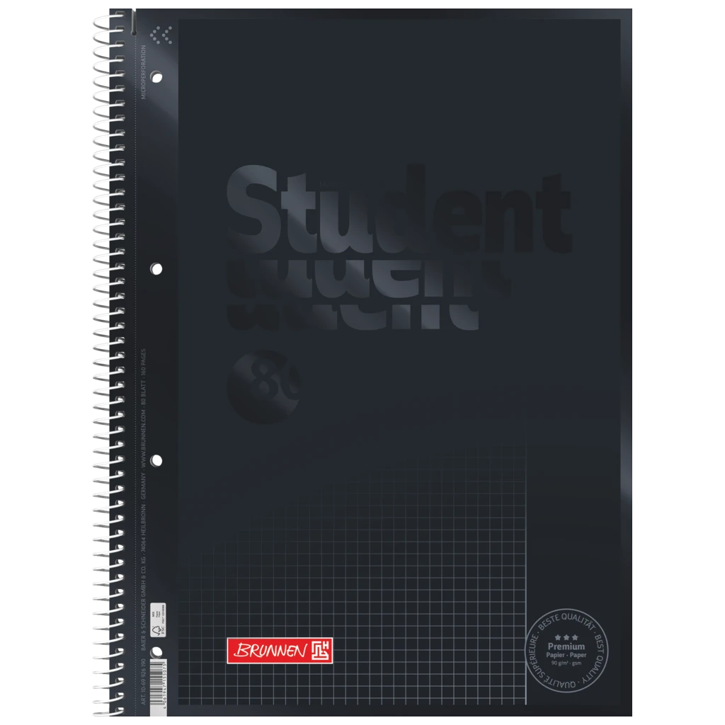 Anteckningsbok Premium Student Colour Code | A4, linjal 26, 80 blad / 160 sidor, onyx