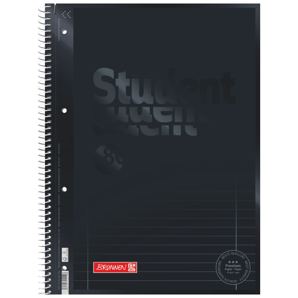 Anteckningsbok Premium Student Colour Code | A4, linjal 27, 80 blad / 160 sidor, onyx