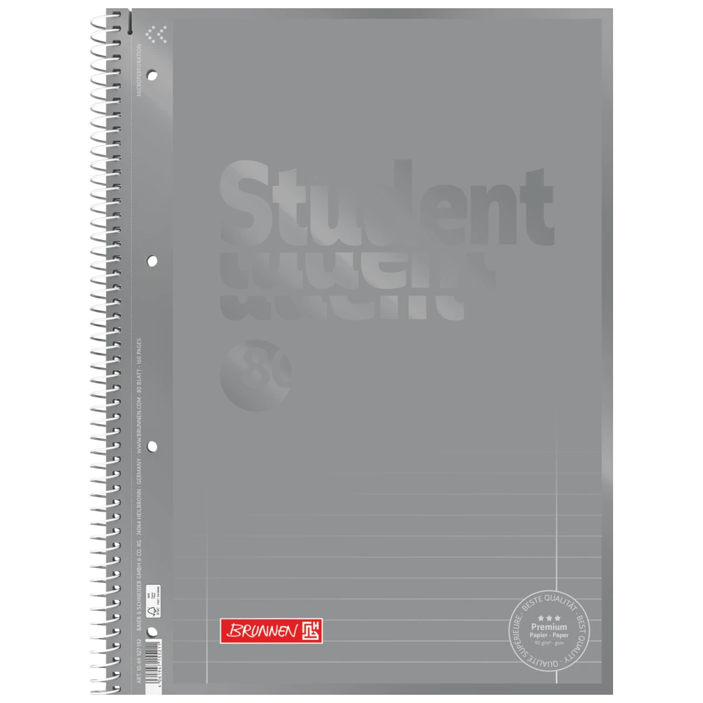 Anteckningsbok Premium Student Colour Code | A4, linjal 27, 80 blad / 160 sidor, silver