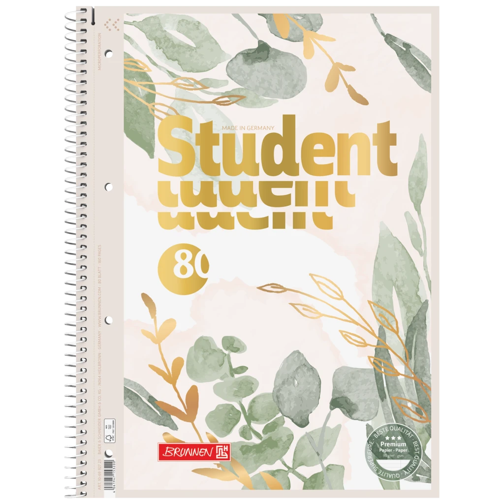 Anteckningsbok Premium Student “Bloom” | A4, linjal 27, 80 blad / 160 sidor