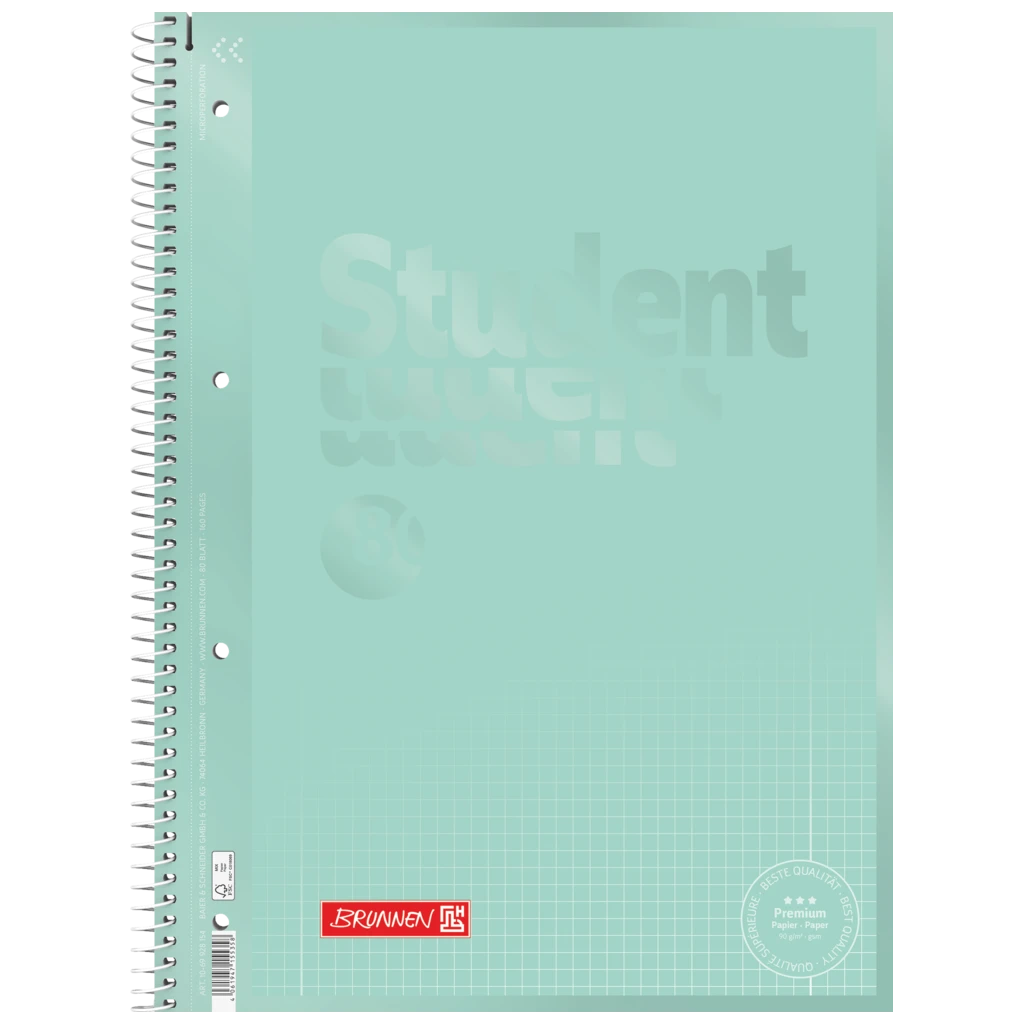 Anteckningsbok Premium Student Colour Code | A4, linjal 28, 80 blad / 160 sidor, mint