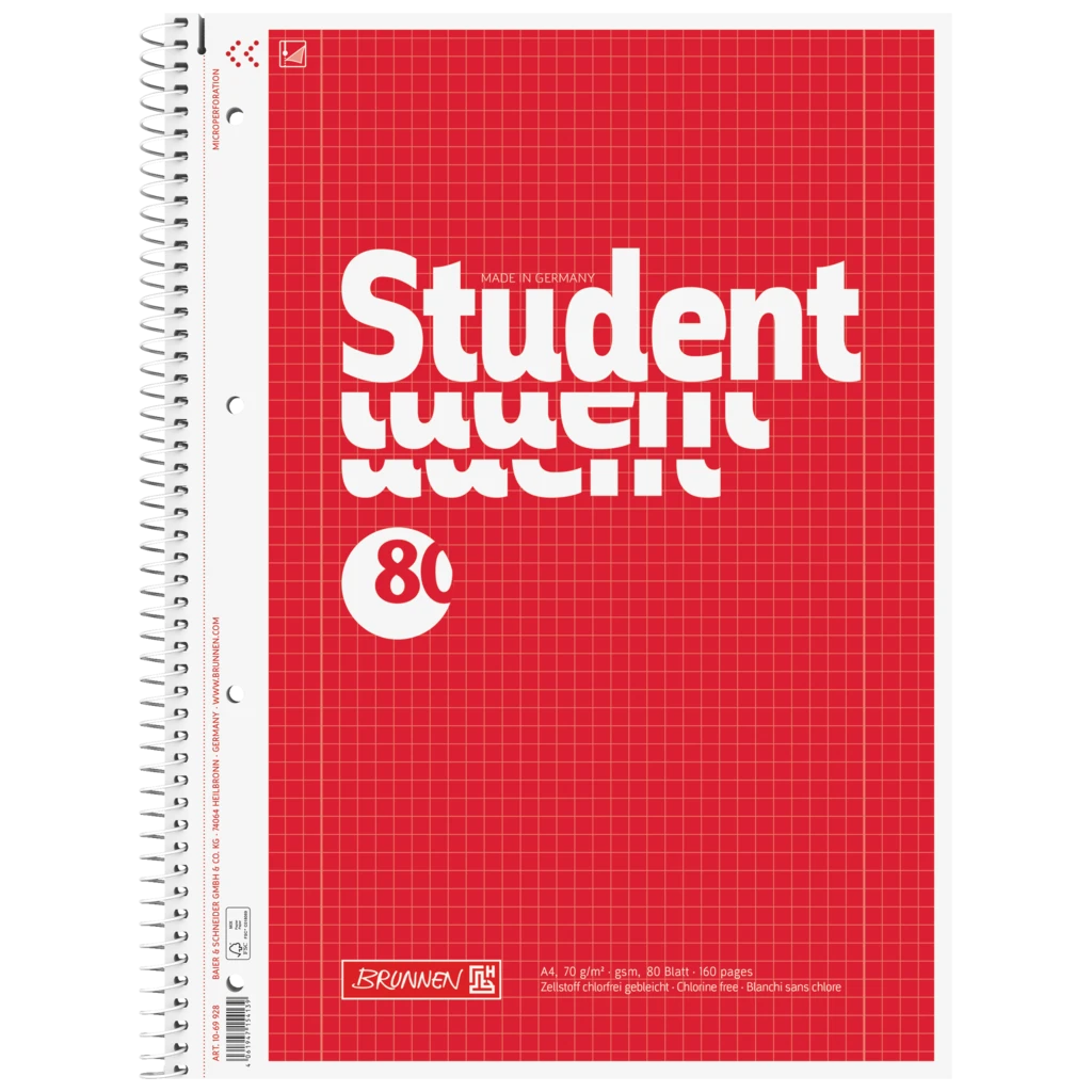 Anteckningsbok Student | A4, linjal 28, 80 blad / 160 sidor, röd