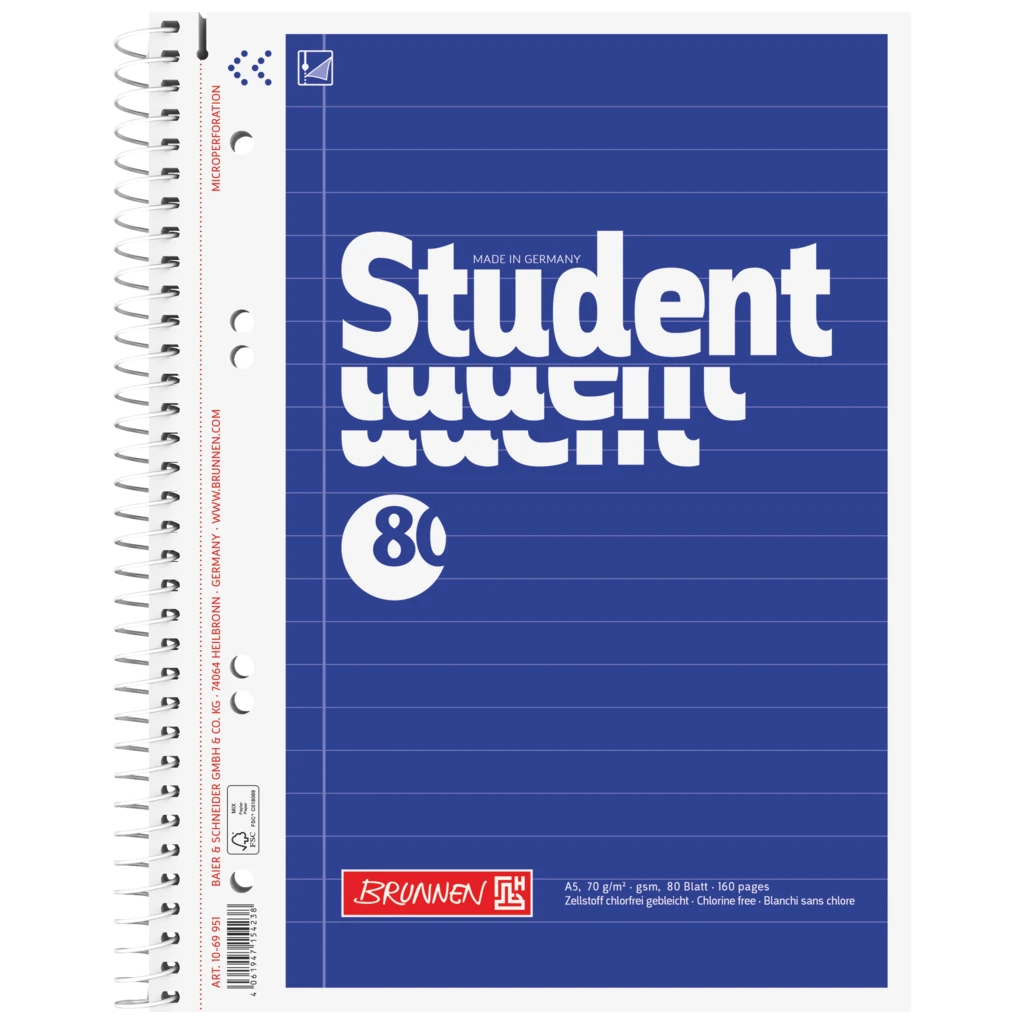 Collegeblock Student | A5, Lineatur 4, 80 Blatt, blau