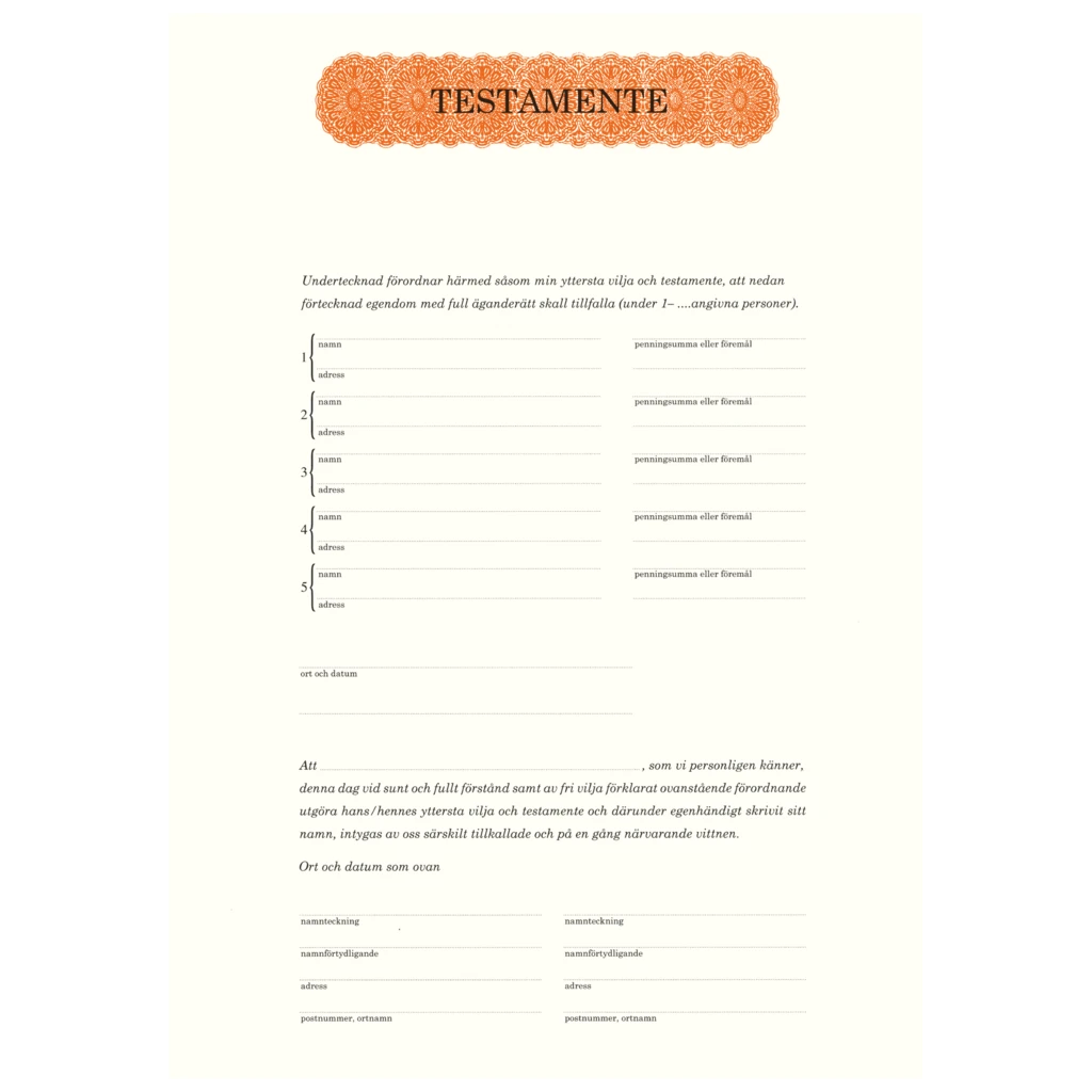 Testamente föremål/pengar