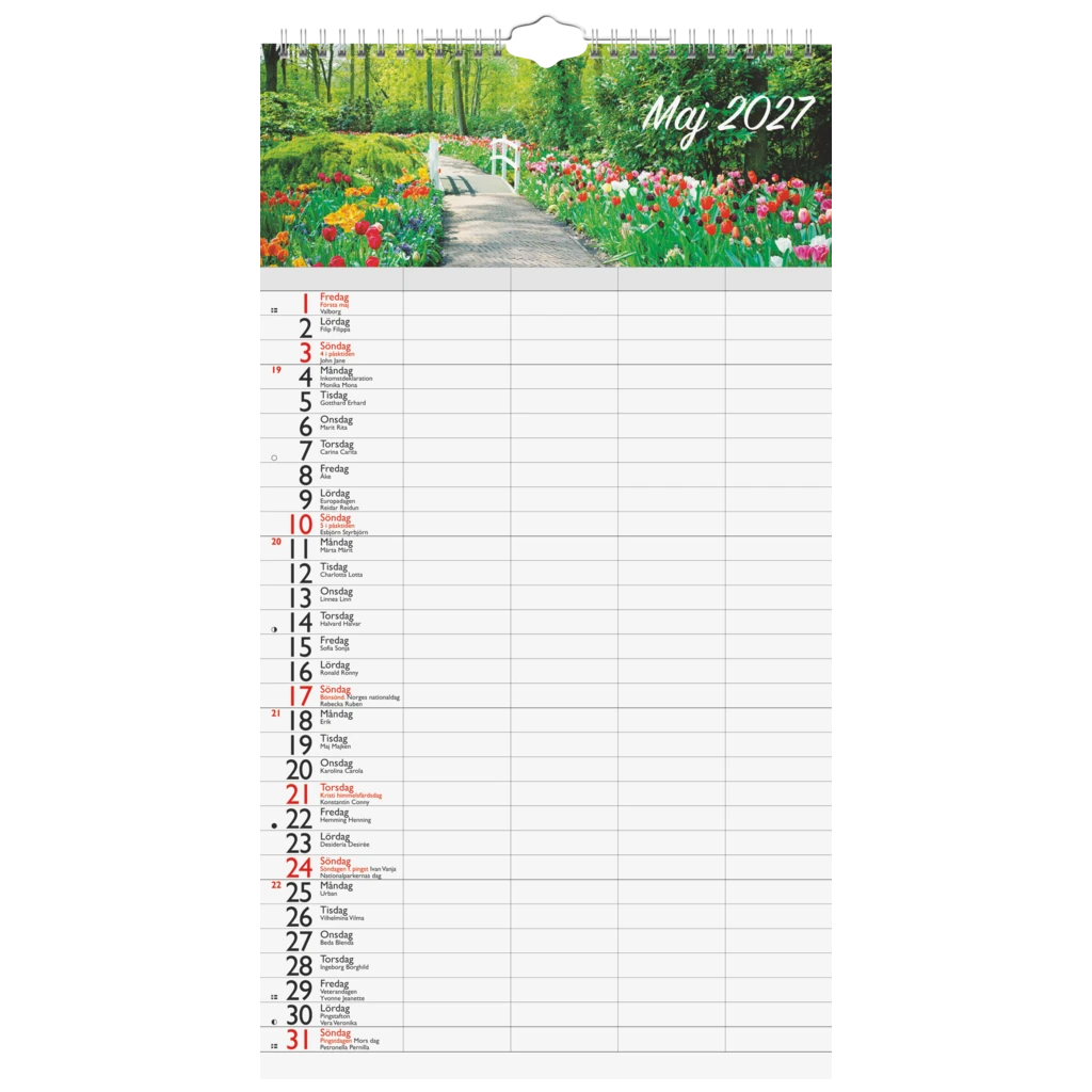 Familjekalender Helår 2027 “FI_Language” 4 kolumner | 21×38 cm