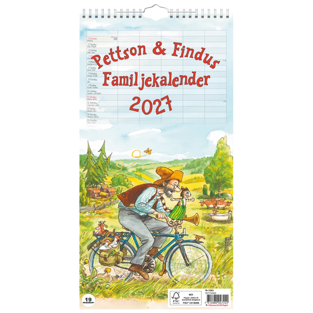 Familjekalender Pettson och Findus 2027 | 22×43 cm