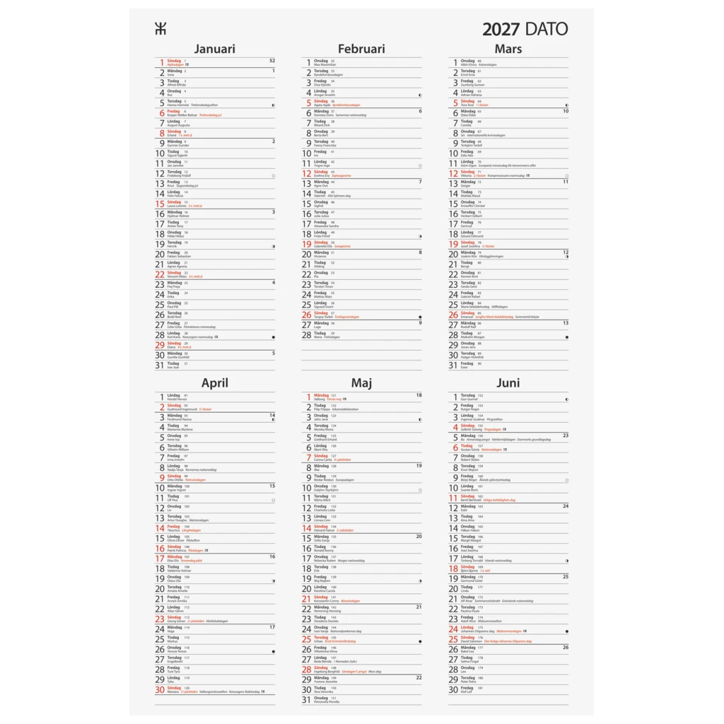 Datokalender 2027 | 22×34 cm