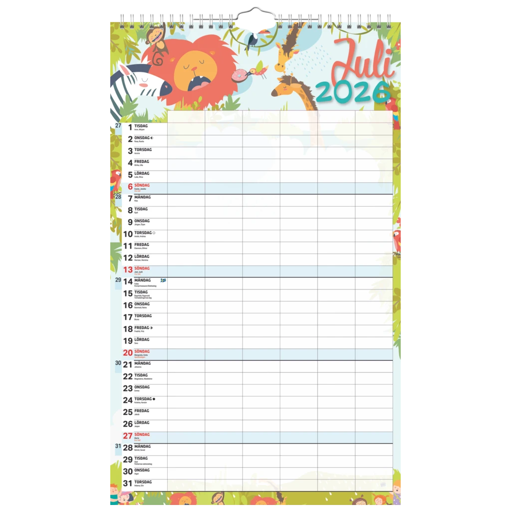 Familjekalender 6 kolumner 2027 | 25×41,5 cm