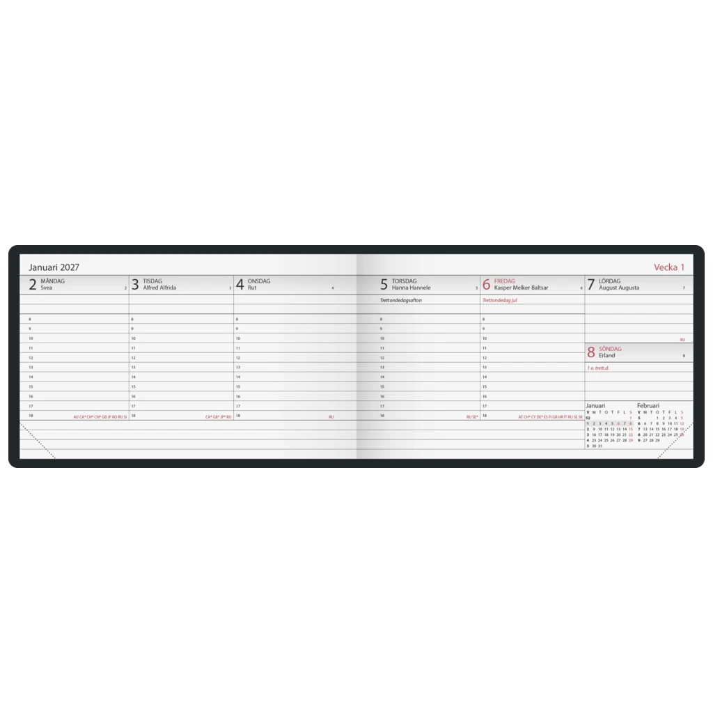Fickkalender Lilla Plan 2027 | 15×9 cm, läder, mörkblå