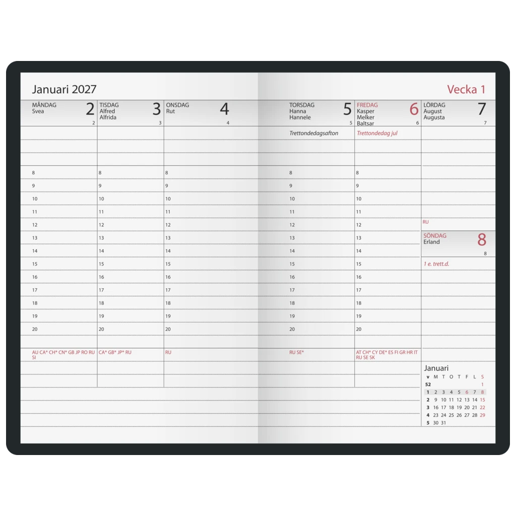 Fickkalender Executive 2027 | 8,2×12,8 cm, läder, svart