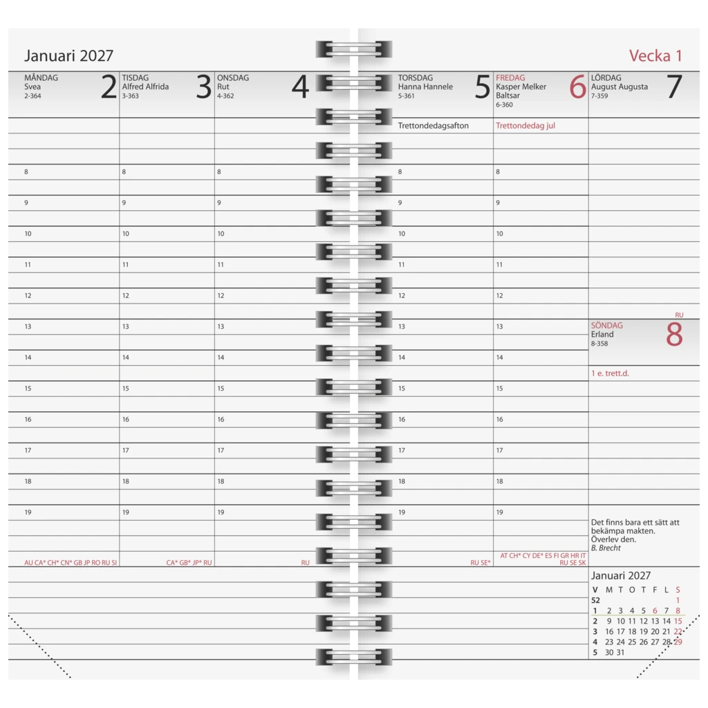 Fickkalender Manager 2027 Refill | 8,7×15,3 cm, kartong