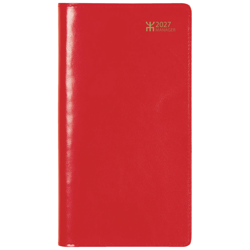 Fickkalender Manager 2027 | 8,7×15,3 cm, plast, röd