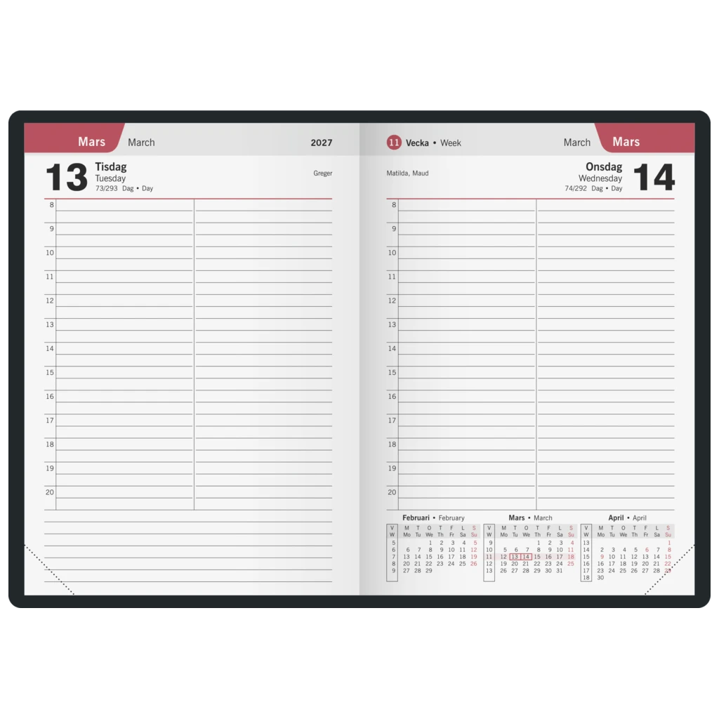 Fickkalender Timkalender | 10,5×15 cm, läderimitation, blå