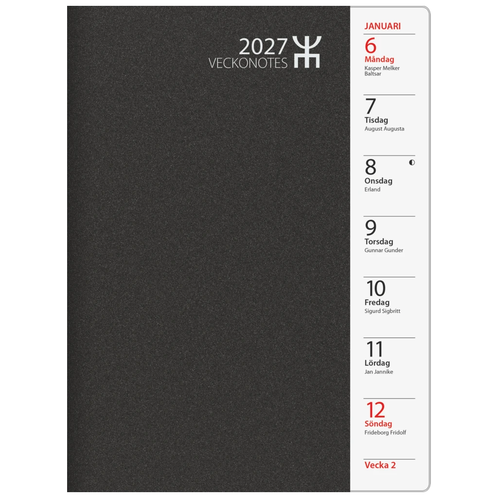 Fickkalender Veckonotes 2027 | A5, plast, svart