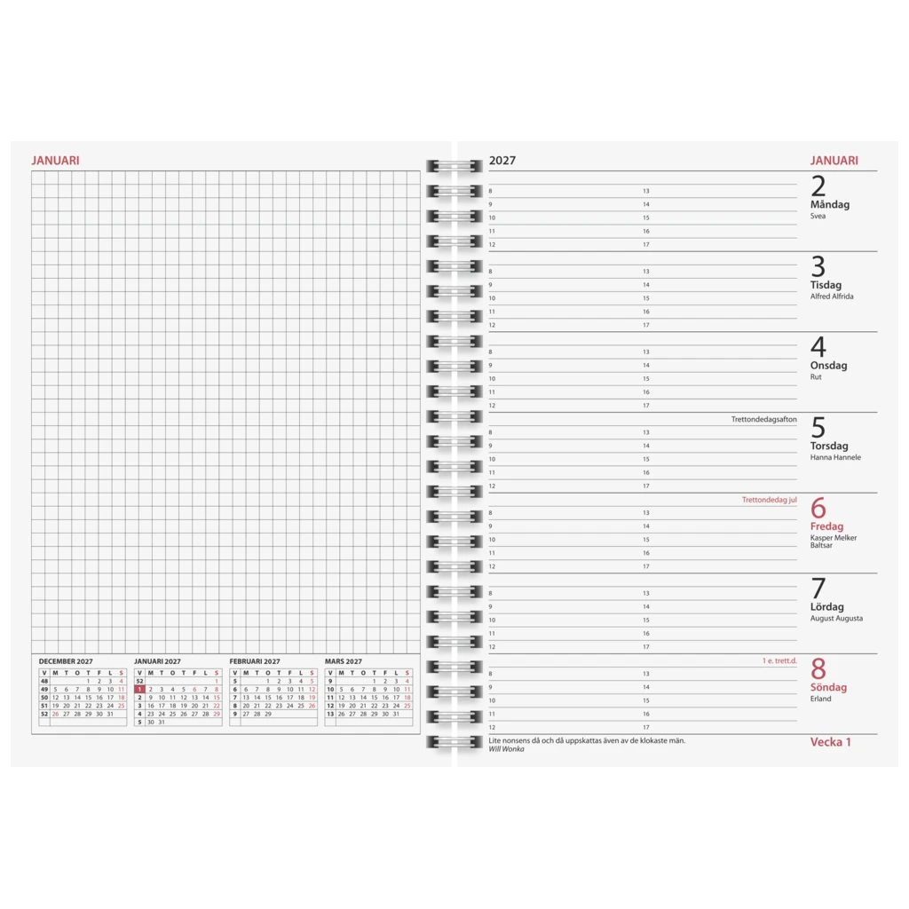 Fickkalender Veckonotes 2027 Refill | A5, kartong